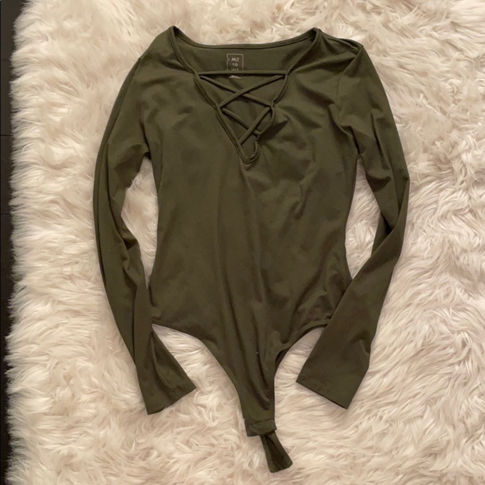 Criss-Cross Bodysuit - Olive